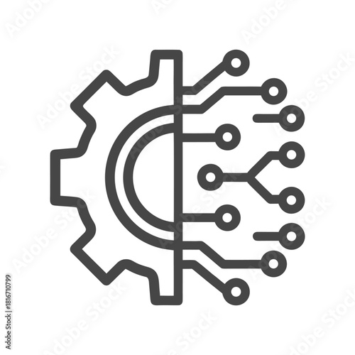 Abstract concept of mechanical engineering merging with digital technology and artificial intelligence