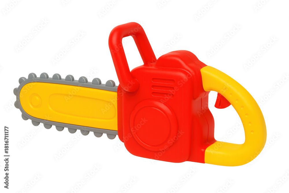 Naklejka premium Colorful plastic toy chainsaw for children, offering play, imagination, and creative learning on transparent background