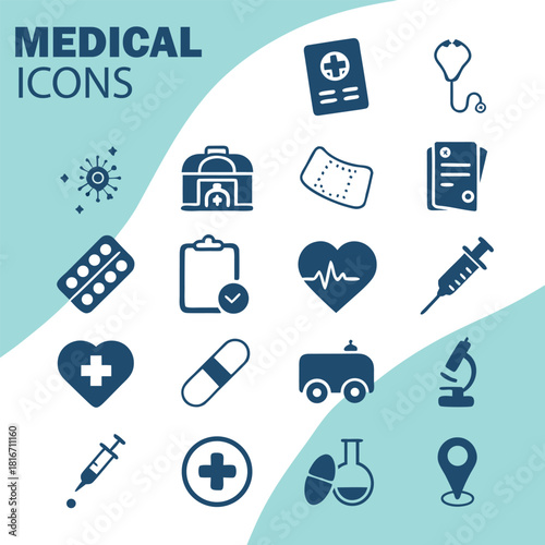 Healthcare Icons: Medicine, Diagnosis, and Treatment Set