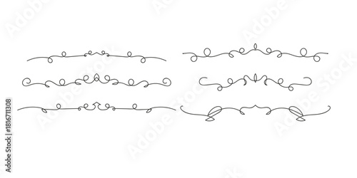 Set of Vintage decorative lines. text dividers. Line border. Lines separators, Borders, Set of various doodle style line dividers and arrow icons for design