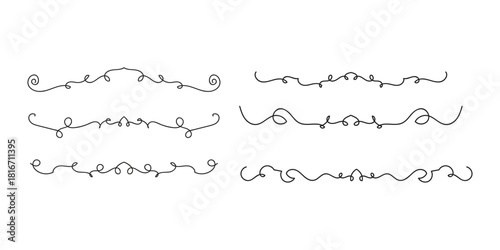 Set of Vintage decorative lines. text dividers. Line border. Lines separators, Borders, Set of various doodle style line dividers and arrow icons for design
