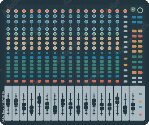 Audio mixer vector illustration with faders and knobs for music production and sound engineering