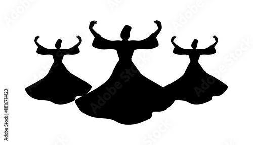 Whirling dervishes sufi dance silhouette vector illustration
