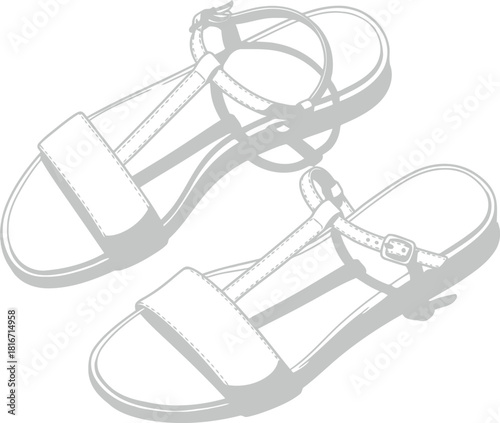 Elegant sketch of two stylish women s flat sandals