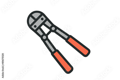 Bolt cutter tool for cutting metal, chain, and padlock, featuring strong jaws and levered handles, transparent background
