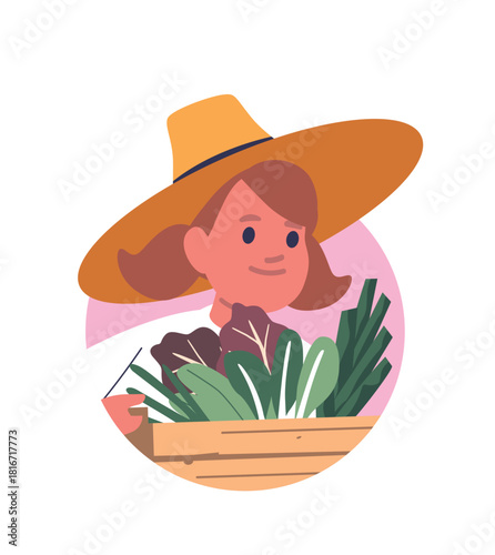 Girl child farmer cartoon avatar