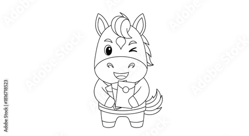 Cute cartoon horse character winking and holding a letter, ready to deliver mail.