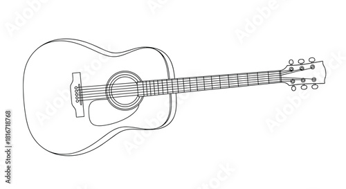 Line drawing of an acoustic guitar on a white background, presented horizontally.