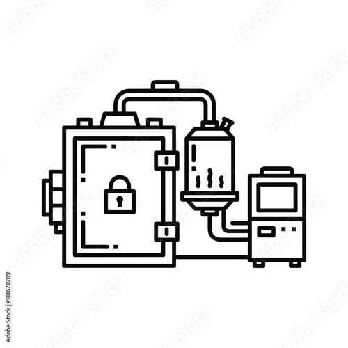 Black and white line icon representing a laboratory centrifuge rotor holding test tubes and sample containers for scientific separation