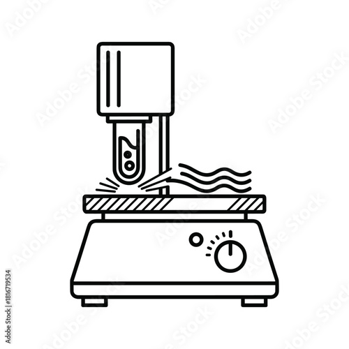 Line icon of insect pest damage on leaf with magnifying glass