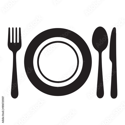 Restaurant icon. Food, plate, fork, knife, spoon, cutlery icon set vector 