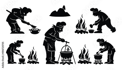 Cooking outdoors chef silhouette vector illustration design