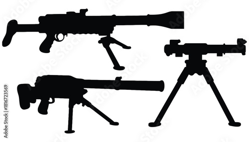 Black silhouette of anti tank rifle and tripod for army design