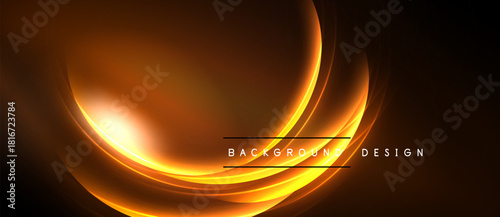 Dynamic orange glow sweeps across dark backdrop. Smooth curves create abstract energy, suggesting movement, warmth, luxury. Elegant design element.