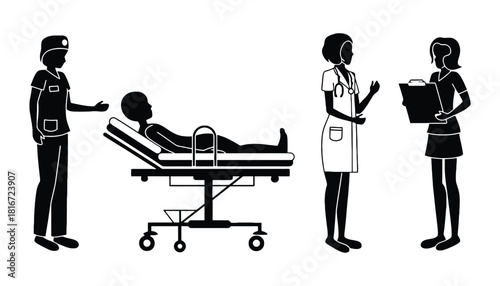 Medical staff caring for patient in hospital emergency room scene