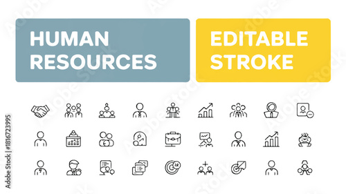 Human Resources Editable Stroke Icons Set. Perfect for HR, business, office, career, and recruitment