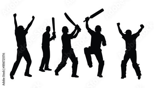 Cricket players silhouette celebrating win sports team victory