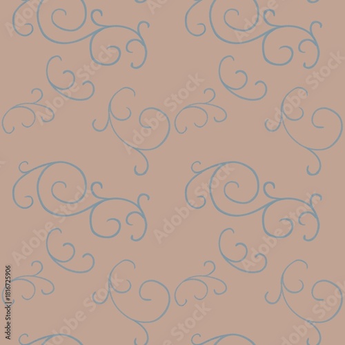 Seamless pattern of geometric curls in blue on a light background
