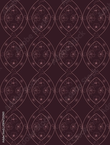 Seamless pattern of flowers on a cherry background