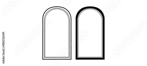 Islamic window and door designs, along with Arab and Muslim mosque shapes. Ramadan or Al-Adha golden decoration, holiday frames.
