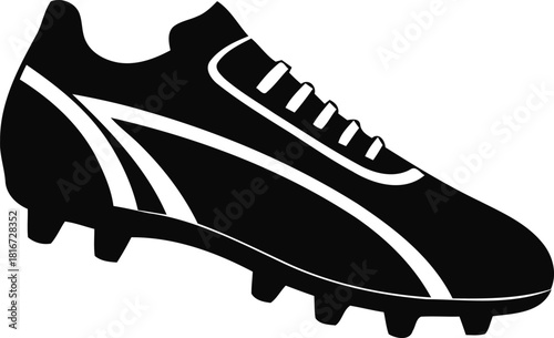 Single monochrome graphic icon of a modern professional athletic soccer cleat shoe designed for playing competitive football matches. isolated on white background, Vector, illustration