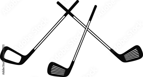 Stylized illustration of three crossed golf clubs: a driver, an iron, and a putter, representing golf sport equipment. isolated on white background, Vector, illustration
