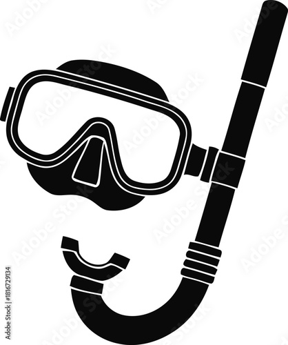 Isolated scuba diving mask and snorkel black icon graphic illustration for summer water sports vacation gear logo design. isolated on white background, Vector, illustration