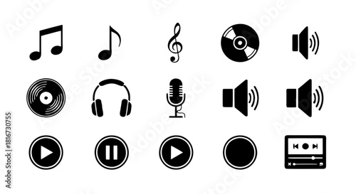 Black Silhouette Music Icon Set – High Quality Vector