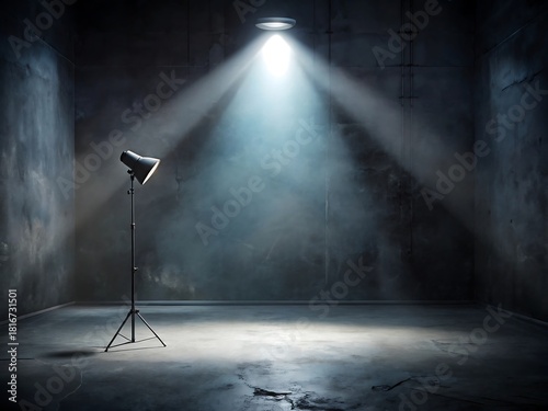 Spotlight illuminates dark empty room