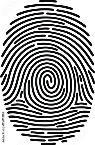 Fingerprint icon illustration in black and white style, representing security, identity, biometric access technology. isolated on white background, Vector, illustration