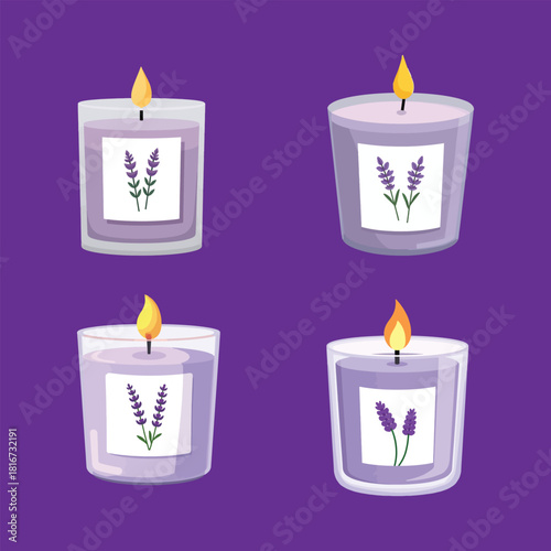 Lavender flower label candle vector art for spa and wellness themes