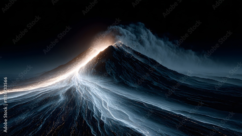 Fototapeta premium Majestic Eruption of Volcanic Mountain Under Night Sky
