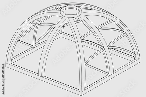Architectural Sketch of a Geometric Dome Structure Framework architecture building