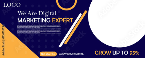 Web Web Banner, Digital Marketing, Corporate Advertising, Modern Layout, Dark Blue, Color Scheme, Expert Services, Business Growth, Online Strategy, Website Header, Social Media Ad, Vector Template