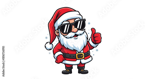 Cartoon Santa Claus with sunglasses gives a thumbs-up gesture.
