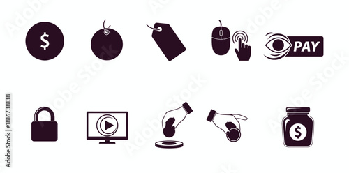 Money and Payment Icons Set – Price Tags, Click to Pay, Savings, Security, Coins, Online Purchase