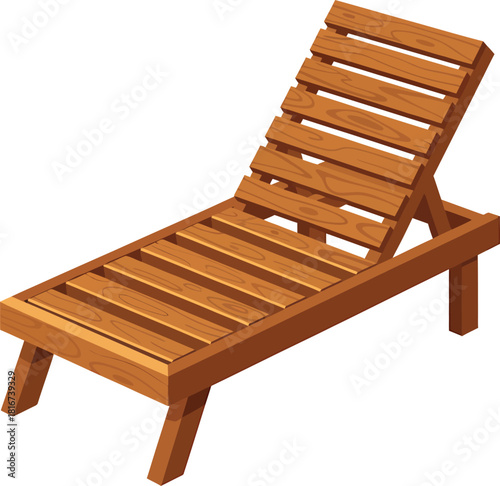 Wooden lounger chair for outdoor relaxation and sunbathing isolated on transparent background 