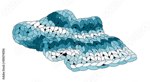 Abstract Blue Knitted Scarf Illustration A Cozy and Stylish Accessory Design on White Background