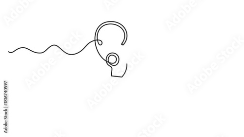 Animated self drawing of continuous line draw keychain with key ring, key and a pendant house locket.  Real Estate Line Design. Full length one line animation. 4K