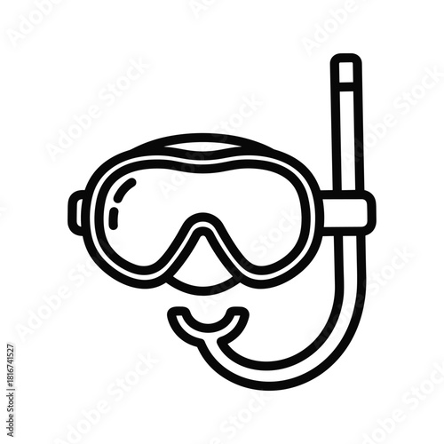 Snorkel mask and snorkel line art icon for diving and swimming activities