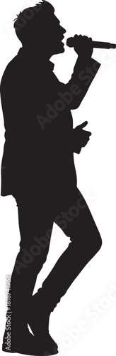 Dynamic silhouette of a male singer performing with a microphone on a transparent background silhouette isolated on transparent background