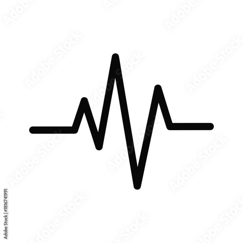 Black heartbeat or pulse line graph representing vital signs and medical data, isolated on