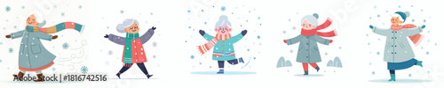 grandmother swings arms happily snowing