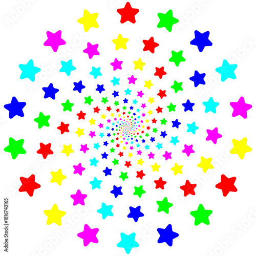 Colorful Spiral Star Shapes Concentric Radial Pattern