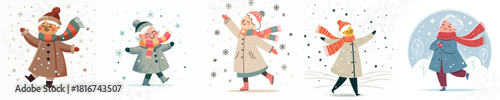 grandmother swings arms happily snowing