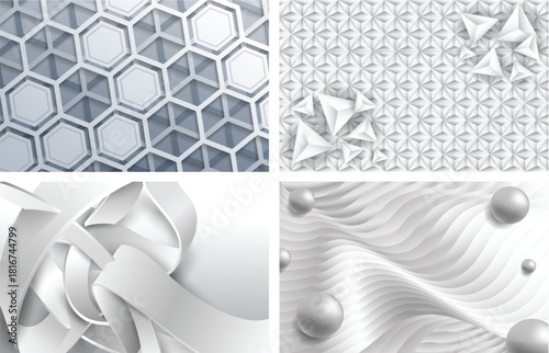 3D Abstract Geometric White Background Set