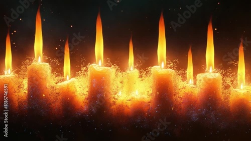 Illuminated candles with dancing flames providing light in the darkness