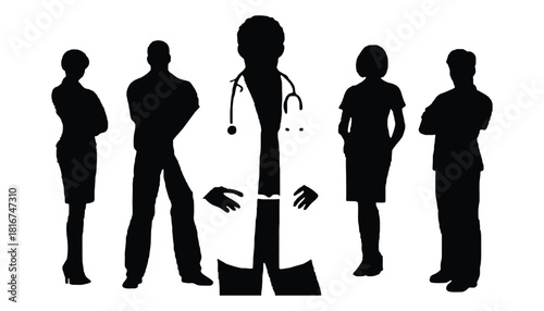 Medical team silhouette doctor and staff healthcare professionals
