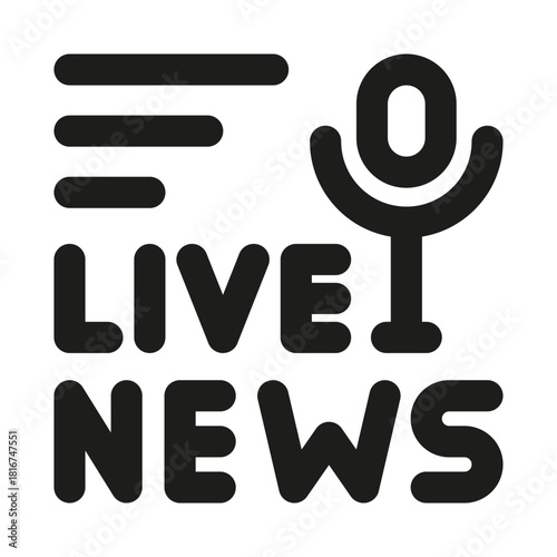 Live News Podcast Icon. Modern professional minimal line graphic illustrating real-time broadcasting, audio streaming, journalism and media updates
