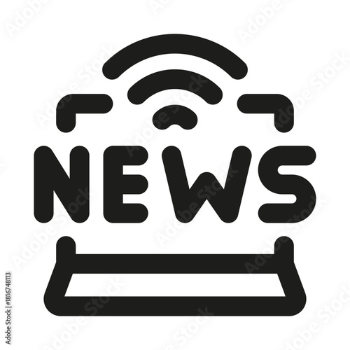 Online News Icon. Modern professional minimal line graphic illustrating digital journalism, real-time updates, media reporting and news coverage